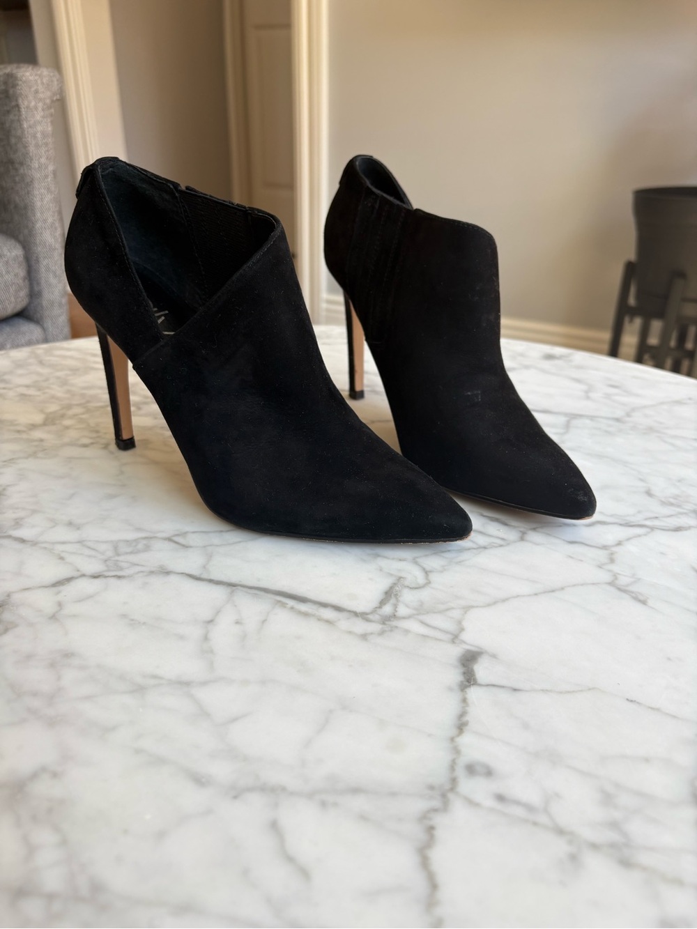 Calvin Klein Black Suede Pointed Stiletto Ankle Booties
